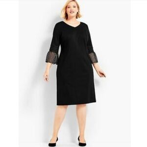 Talbots Black Lace-Flounce Sleeve Ponte Knit Dress